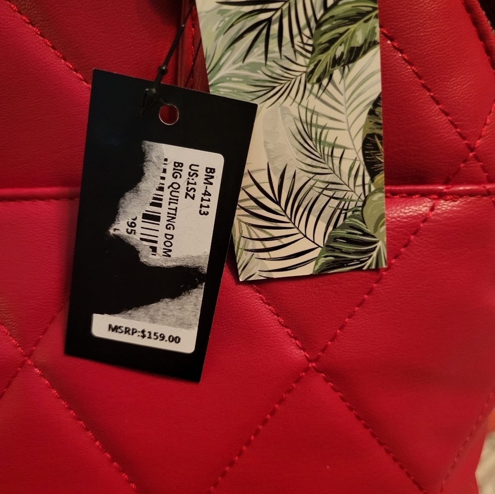 Badgley Mischka Red Quilted Handbag w/Detach & Adj Strap 11×9×6 NWT - Picture 6 of 10